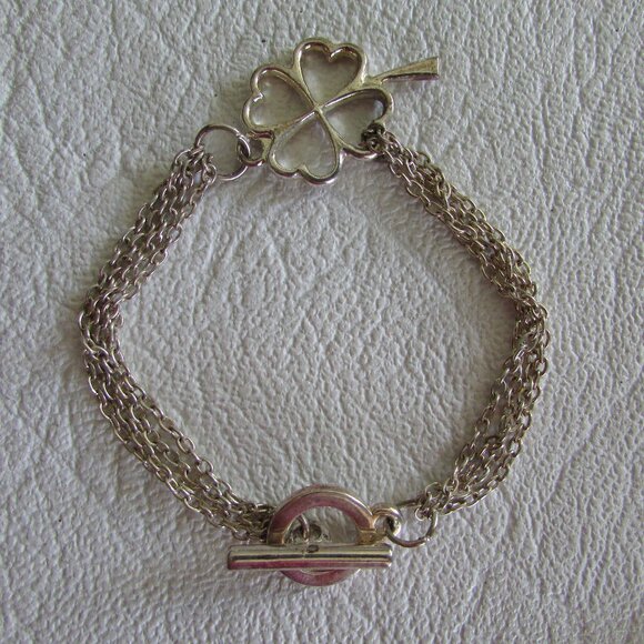 Four 4 Leaf Clover Silver Bracelet - Picture 1 of 9